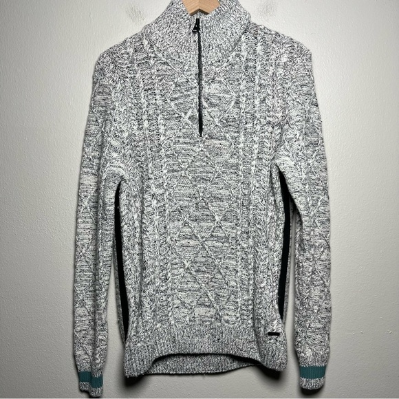 Hugo Boss Men Henley Sweater Medium Gray Cable Knit 1/4 Cotton Wool Cabin Outdoo - Picture 1 of 14